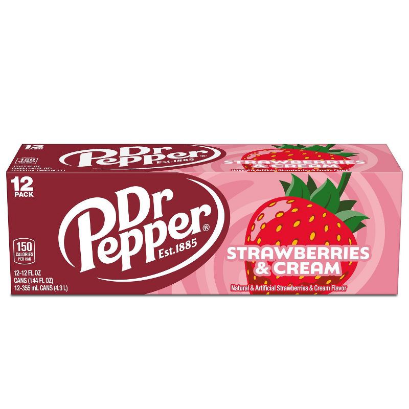 slide 4 of 8, Dr Pepper Strawberries & Cream Soda - 12pk/12 fl oz Cans, 12 ct; 12 fl oz