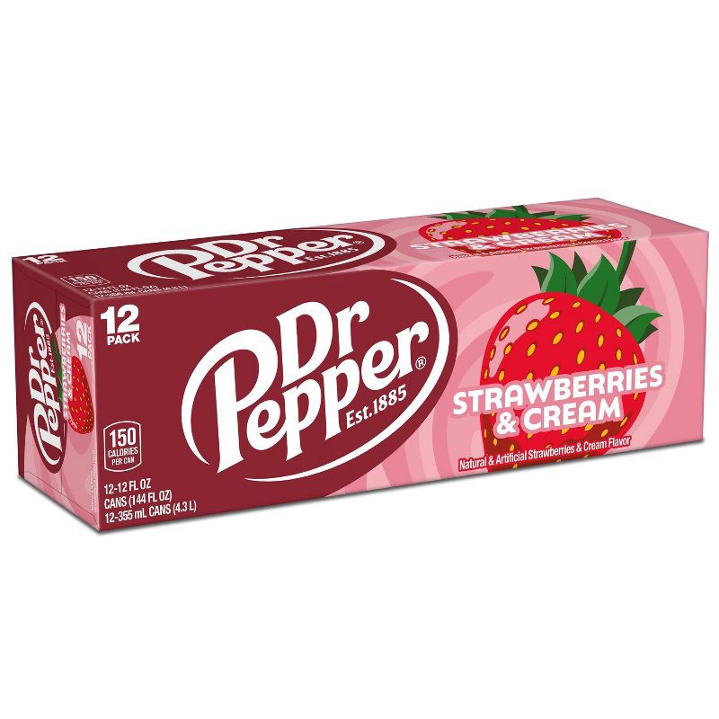 slide 8 of 10, Dr Pepper Strawberries & Cream Soda - 12pk/12 fl oz Cans, 12 ct; 12 fl oz