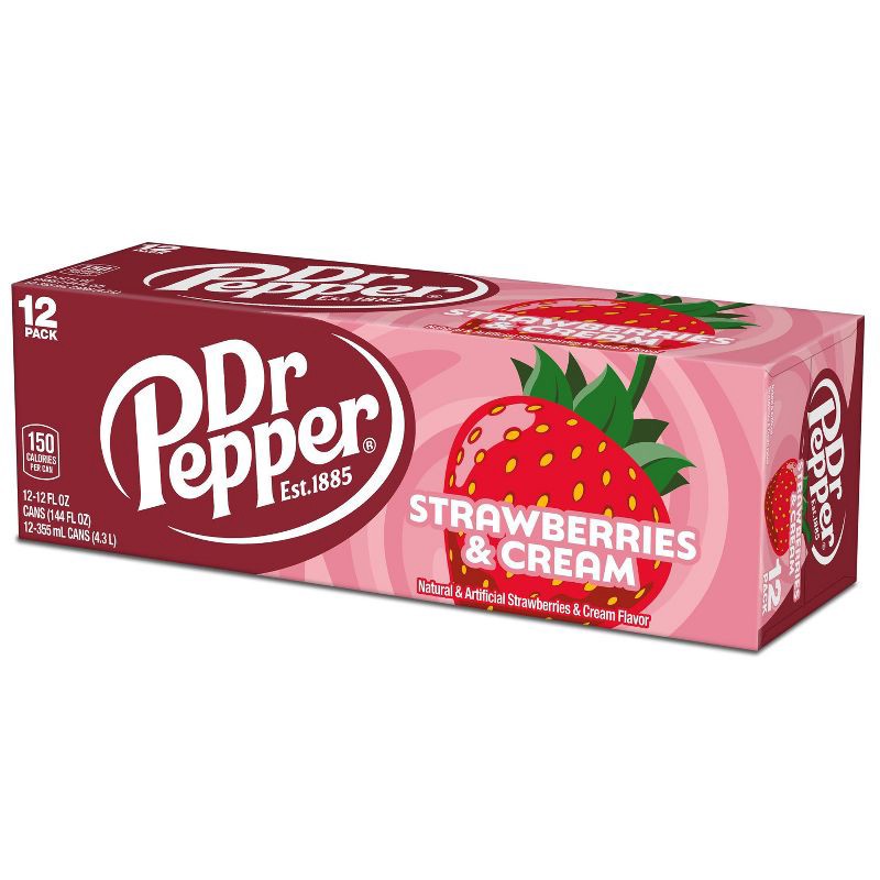 slide 9 of 10, Dr Pepper Strawberries & Cream Soda - 12pk/12 fl oz Cans, 12 ct; 12 fl oz