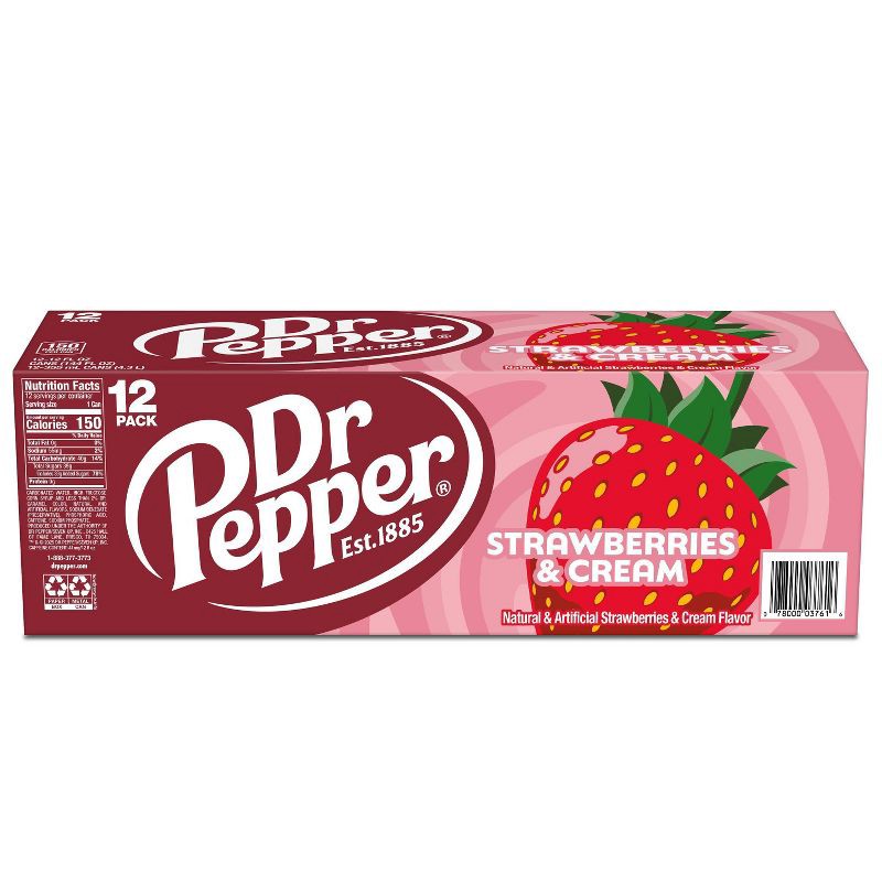 slide 10 of 10, Dr Pepper Strawberries & Cream Soda - 12pk/12 fl oz Cans, 12 ct; 12 fl oz