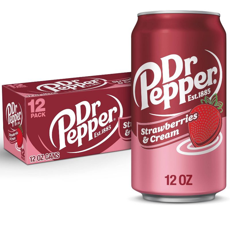 slide 1 of 8, Dr Pepper Strawberries & Cream Soda - 12pk/12 fl oz Cans, 12 ct; 12 fl oz