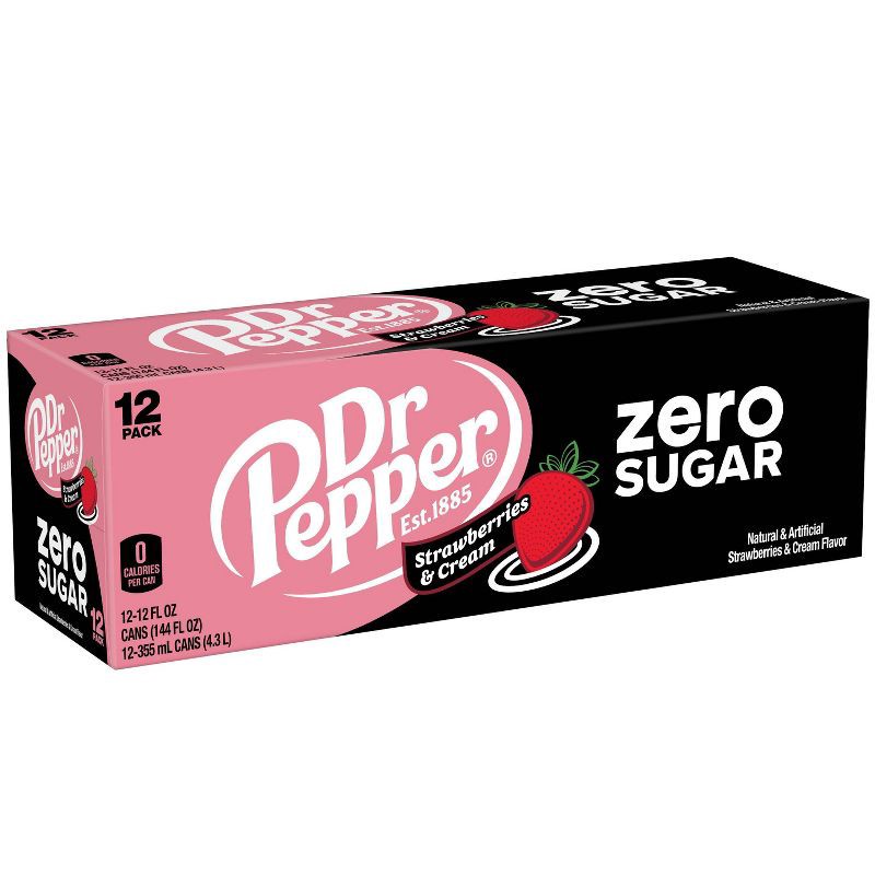 slide 2 of 8, Dr Pepper Strawberries & Cream Zero Soda - 12pk/12 fl oz Cans, 12 ct; 12 fl oz