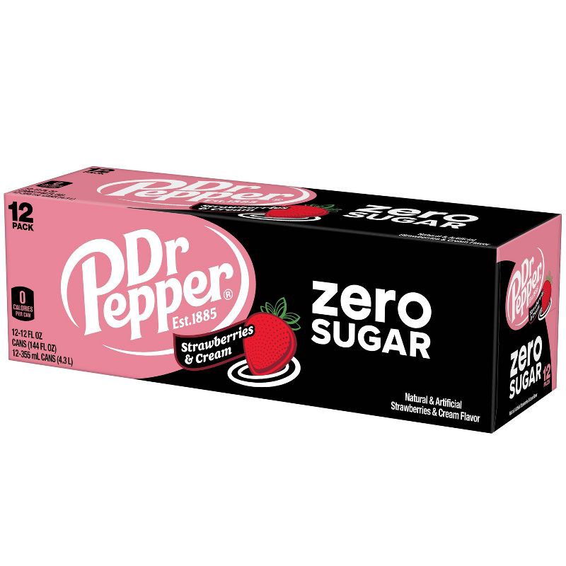 slide 3 of 8, Dr Pepper Strawberries & Cream Zero Soda - 12pk/12 fl oz Cans, 12 ct; 12 fl oz