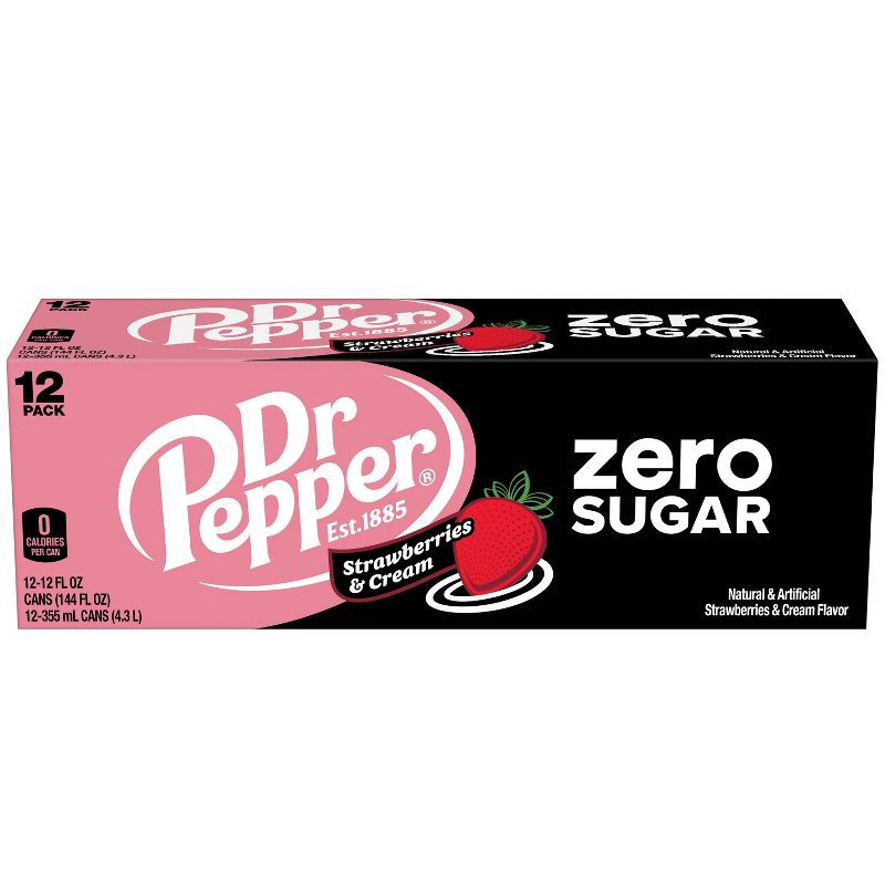 slide 4 of 8, Dr Pepper Strawberries & Cream Zero Soda - 12pk/12 fl oz Cans, 12 ct; 12 fl oz