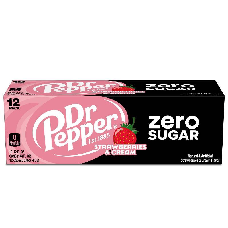 slide 4 of 8, Dr Pepper Strawberries & Cream Zero Soda - 12pk/12 fl oz Cans, 12 ct; 12 fl oz