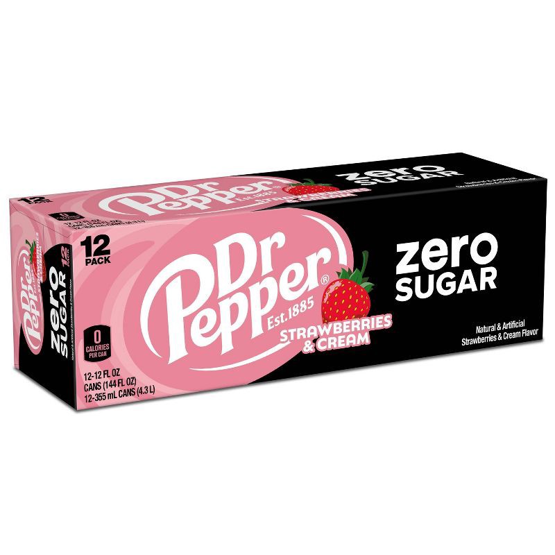 slide 7 of 9, Dr Pepper Strawberries & Cream Zero Soda - 12pk/12 fl oz Cans, 12 ct; 12 fl oz