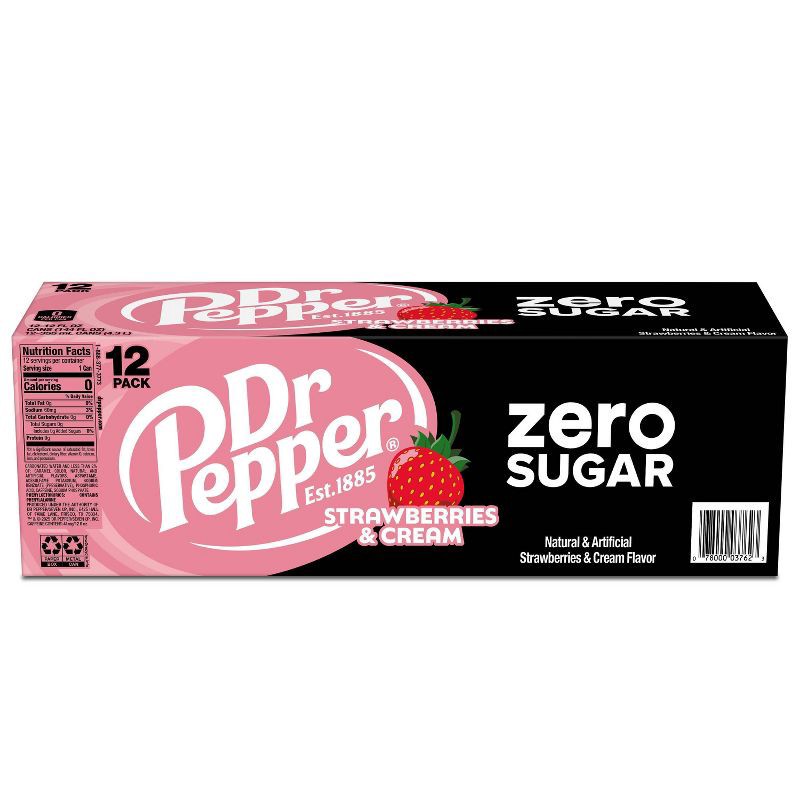 slide 9 of 9, Dr Pepper Strawberries & Cream Zero Soda - 12pk/12 fl oz Cans, 12 ct; 12 fl oz