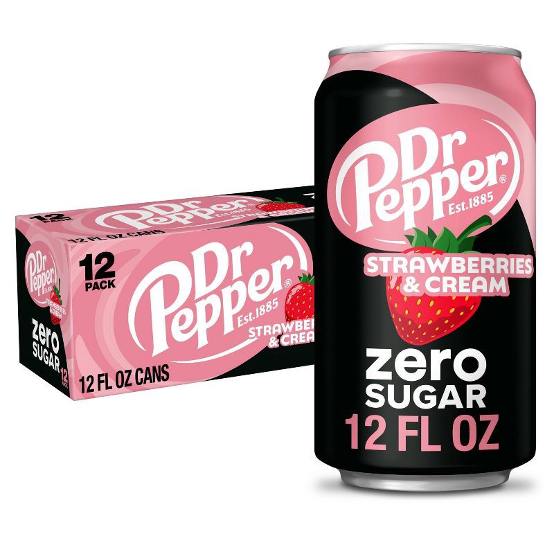 slide 1 of 9, Dr Pepper Strawberries & Cream Zero Soda - 12pk/12 fl oz Cans, 12 ct; 12 fl oz