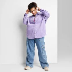 Women's Oversized Button-Down Corduroy Shirt - Wild Fable Violet XXL