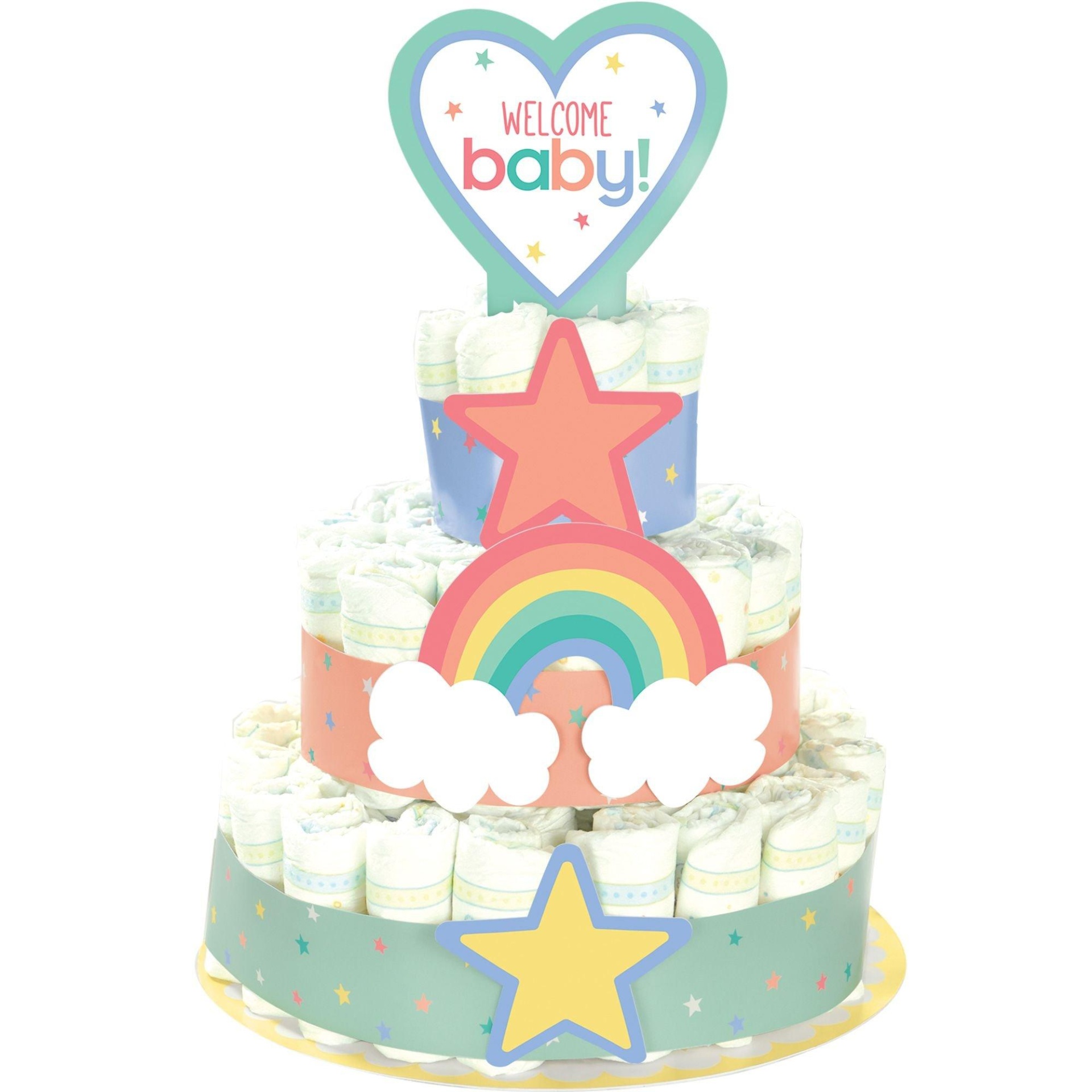 slide 1 of 1, Party City Pastel Stars & Rainbows Diaper Cake Kit, 1 ct