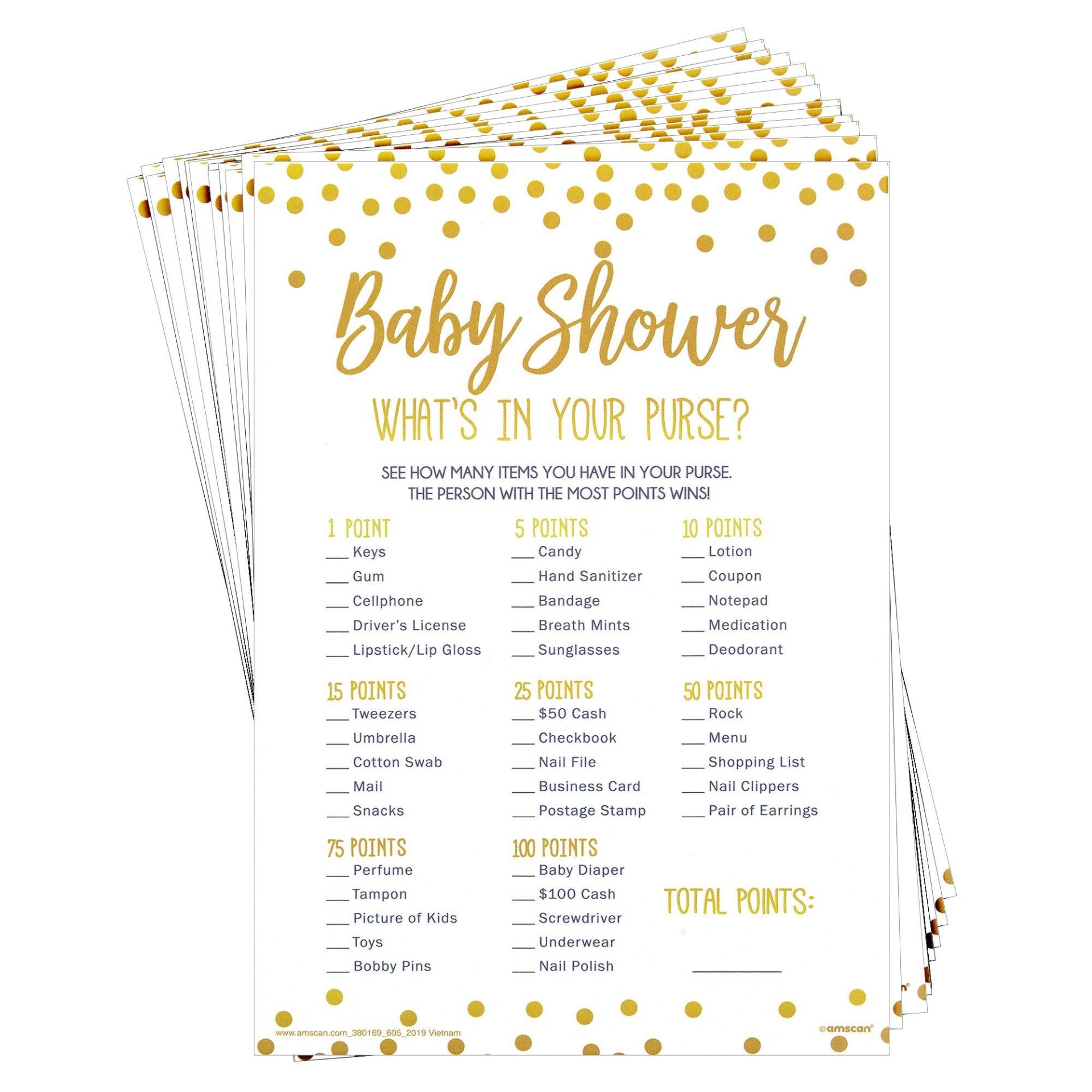 slide 1 of 1, Party City Gold & White What's in Your Purse Baby Shower Game, 1 ct