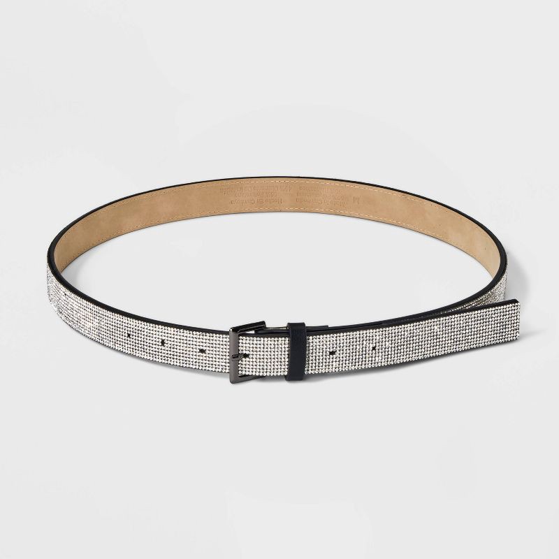 slide 2 of 3, Women's Rhinestone Belt - Wild Fable™ Black S: Adjustable Buckle, Solid Pattern, PVC & Acrylic, 1 ct