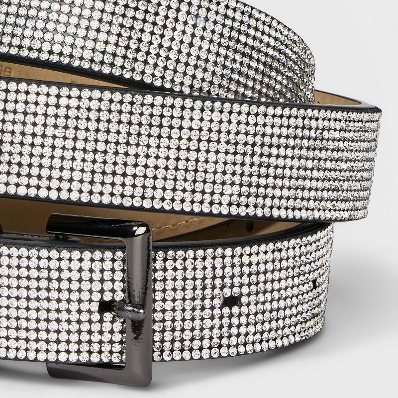 slide 3 of 3, Women's Rhinestone Belt - Wild Fable™ Black XXL: Faux Leather, Adjustable Buckle, Solid Pattern, 1 ct