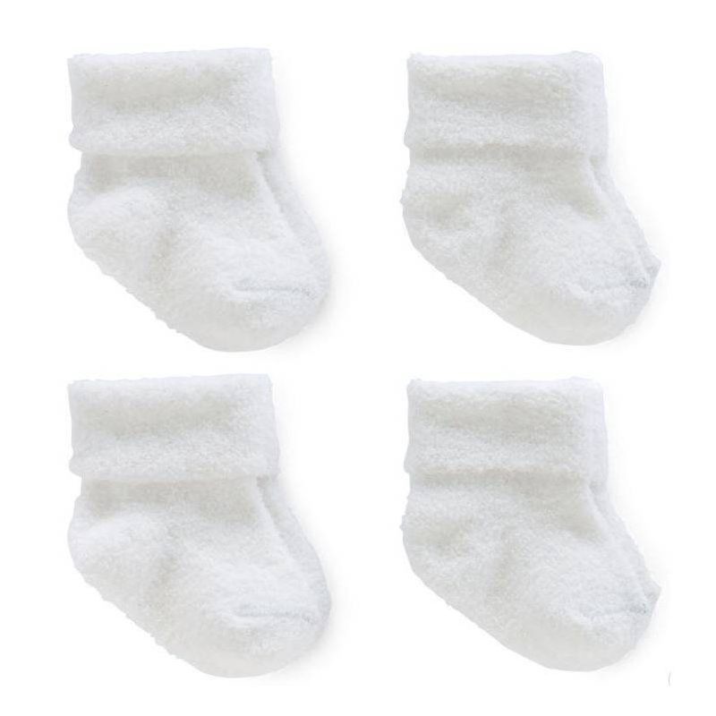 slide 1 of 1, Carter's Just One You® Baby 4pk Chenille Socks - White 3-12M: Ankle Knit Midweight, Rolled Cuff, 4 ct