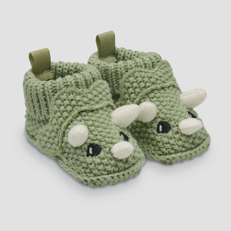 slide 1 of 5, Carter's Just One You® Baby Boys' Knitted Dino Slippers - Green: Newborn Dinosaur Booties, 1 ct