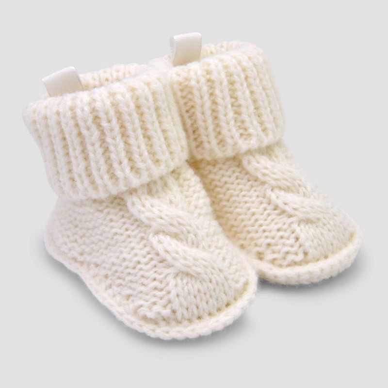 slide 1 of 3, Carter's Just One You® Baby Cable Knitted Slippers - Off-White: Newborn Booties, Pull-On, Flexible Outsole, 1 ct