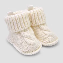 Carter's Just One You® Baby Cable Knitted Slippers - Off-White: Newborn Booties, Pull-On, Flexible Outsole
