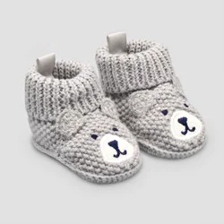 Carter's Just One You® Baby Boys' Knitted Bear Slippers - Gray: Newborn Bootie Shoes, Pull-On Design