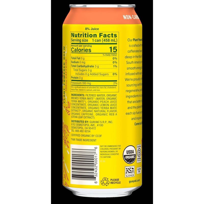 slide 2 of 2, Guayaki Yerba Mate Peach Revival - 15.5 fl oz Can, 15.5 fl oz