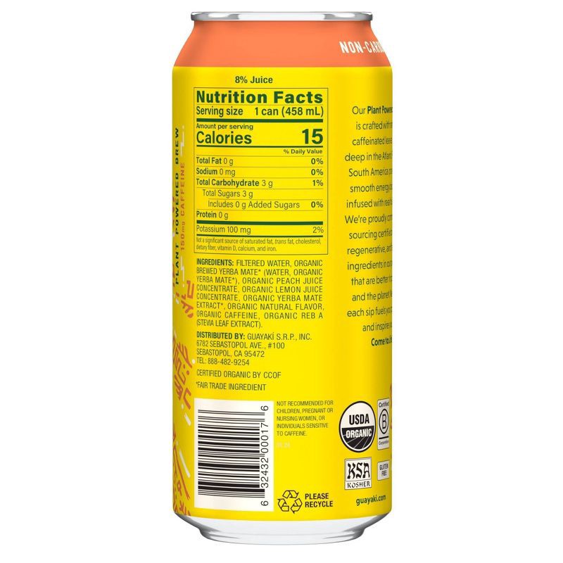 slide 2 of 2, Guayaki Yerba Mate Peach Revival - 15.5 fl oz Can, 15.5 fl oz