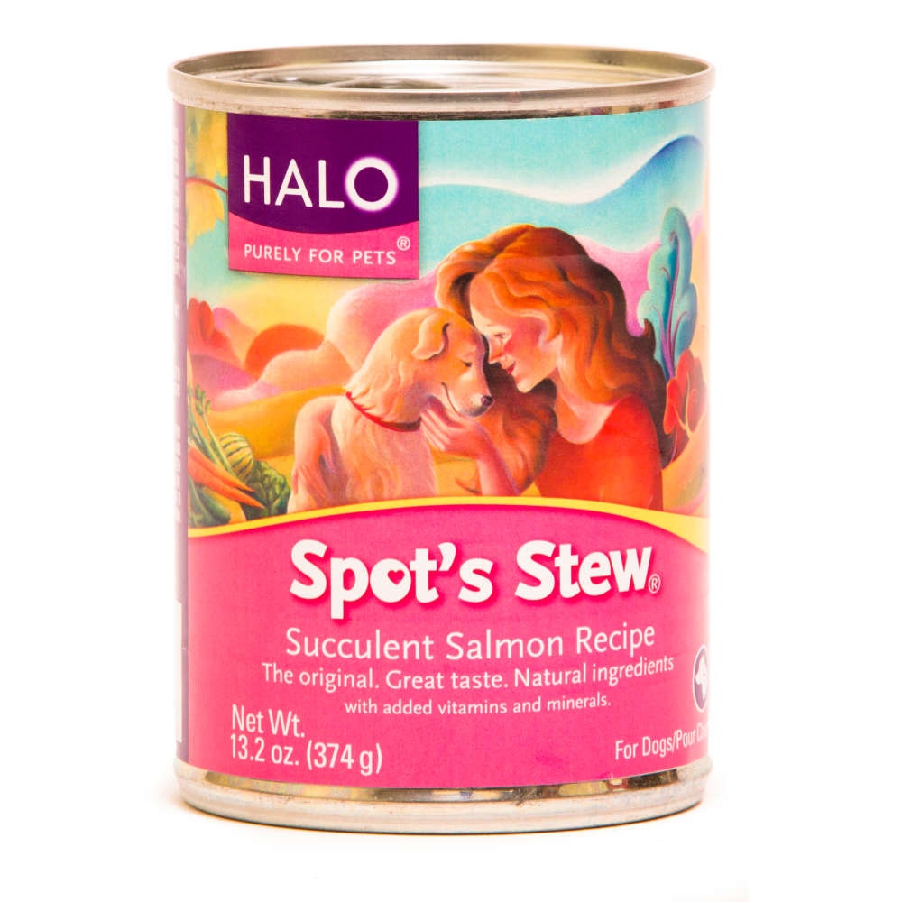 slide 1 of 2, Halo Spot's Stew Succulent Salmon Recipe Canned Dog Food, 13.2 oz