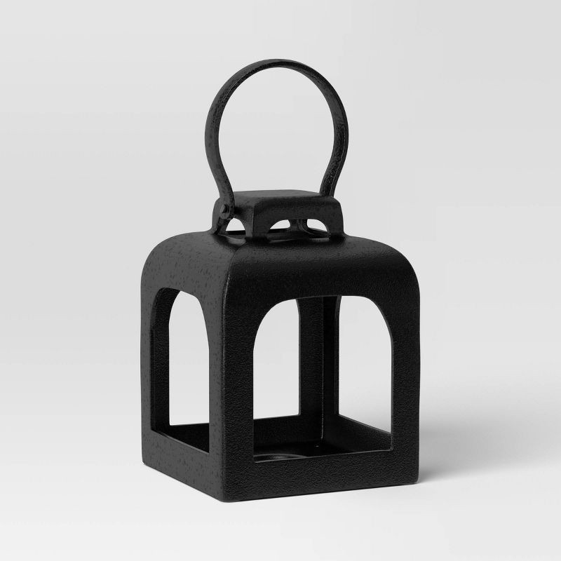 slide 1 of 5, 6.4"x5" Tealight Cast Aluminum Outdoor Lantern Candle Holder Black - Threshold™, 1 ct