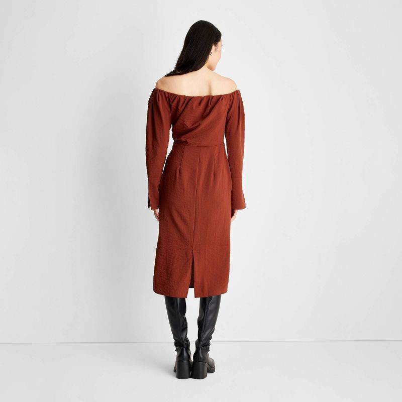 slide 3 of 3, Women's Off the Shoulder Long Sleeve Midi Dress - Future Collective with Reese Blutstein Rust 2, 1 ct
