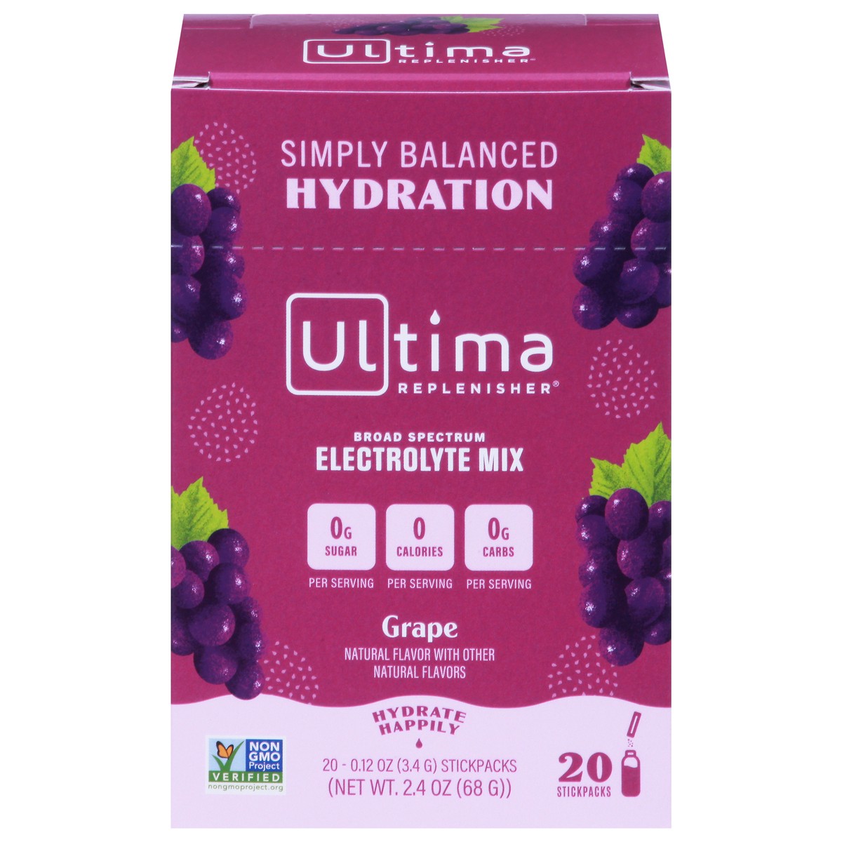 slide 1 of 1, Ultima Replenisher Electrolyte Mix Stick Packs - Grape, 20 ct