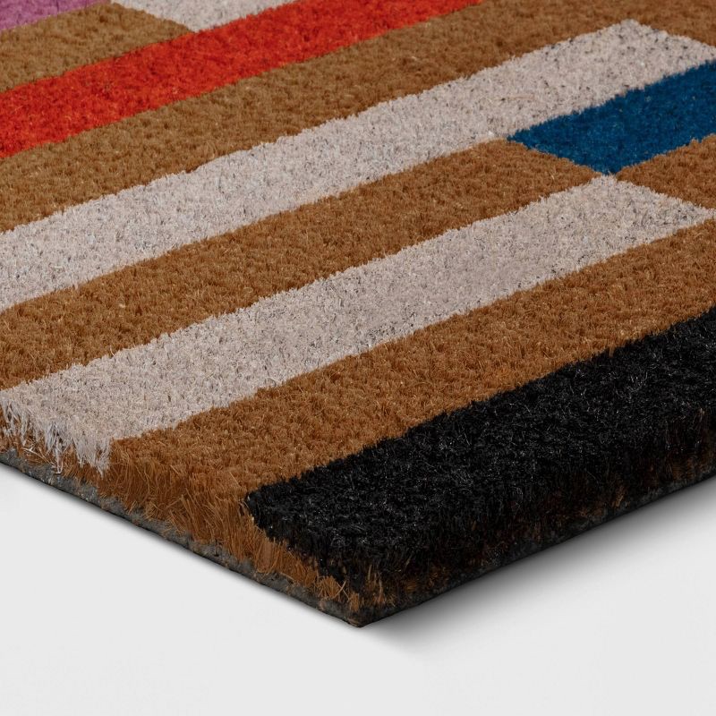 slide 3 of 4, 1'6" x 2'6" Bright Broken Stripe Rectangular Outdoor Door Mat Multicolor - Threshold™ Latex Backed, Shake Clean, 1 ct