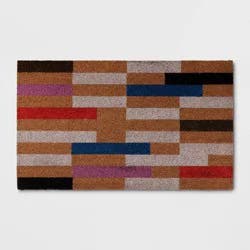 1'6" x 2'6" Bright Broken Stripe Rectangular Outdoor Door Mat Multicolor - Threshold™ Latex Backed, Shake Clean