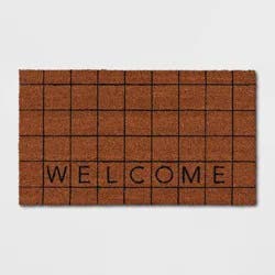 1'4"x2'4" Welcome Grid Rectangular Outdoor Door Mat Blue - Room Essentials™