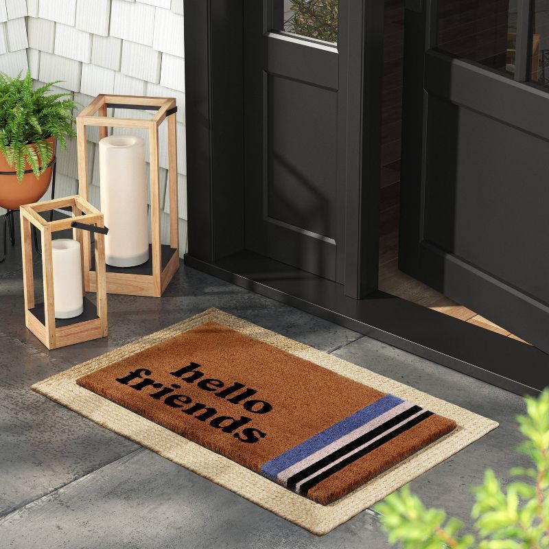 slide 3 of 4, 1'4"x2'4" Hello Friends Rectangular Outdoor Door Mat Multicolor - Room Essentials™, 1 ct