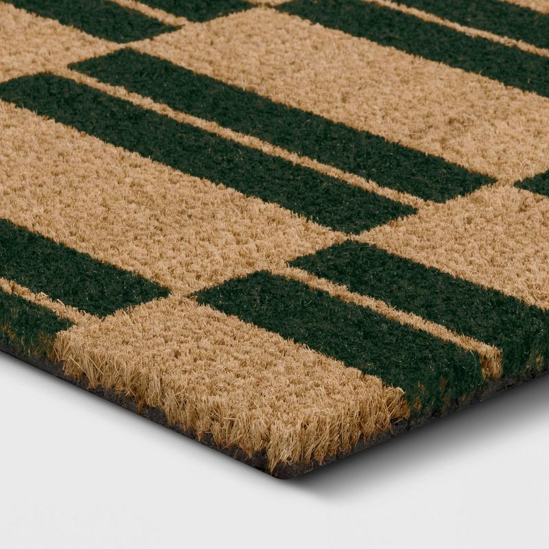 slide 3 of 4, 1'4"x2'4" Blocks Rectangular Outdoor Door Mat Green - Room Essentials™: Coir Material, Shake Clean, Medium Pile, 1 ct