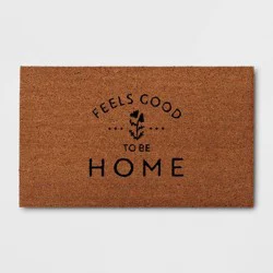 1'6"x2'6" Feels Good to be Home Rectangular Outdoor Door Mat Black - Threshold™: Welcome Front Doormat, Latex & Coir