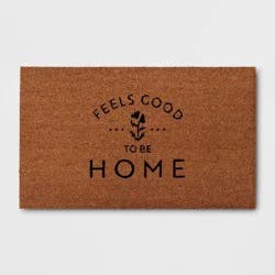1'6"x2'6" Feels Good to be Home Rectangular Outdoor Door Mat Black - Threshold™: Welcome Front Doormat, Latex & Coir