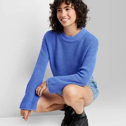 Women's Crewneck Boxy Pullover Sweater - Wild Fable Lapis XS