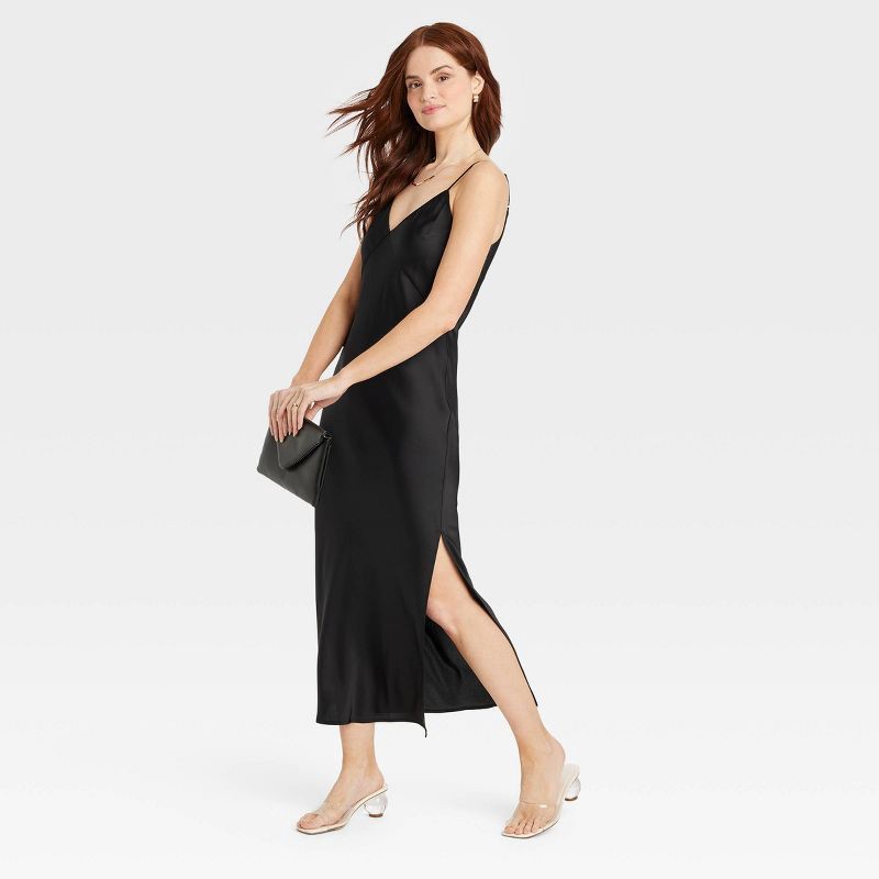 slide 3 of 3, Women's Midi Slip Dress - A New Day™ Black M, 1 ct