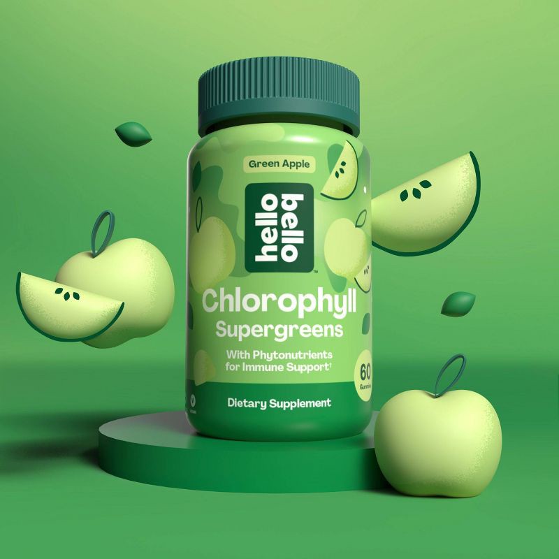 slide 3 of 8, Hello Bello Chlorophyll Vegan Gummies - 60ct, 60 ct
