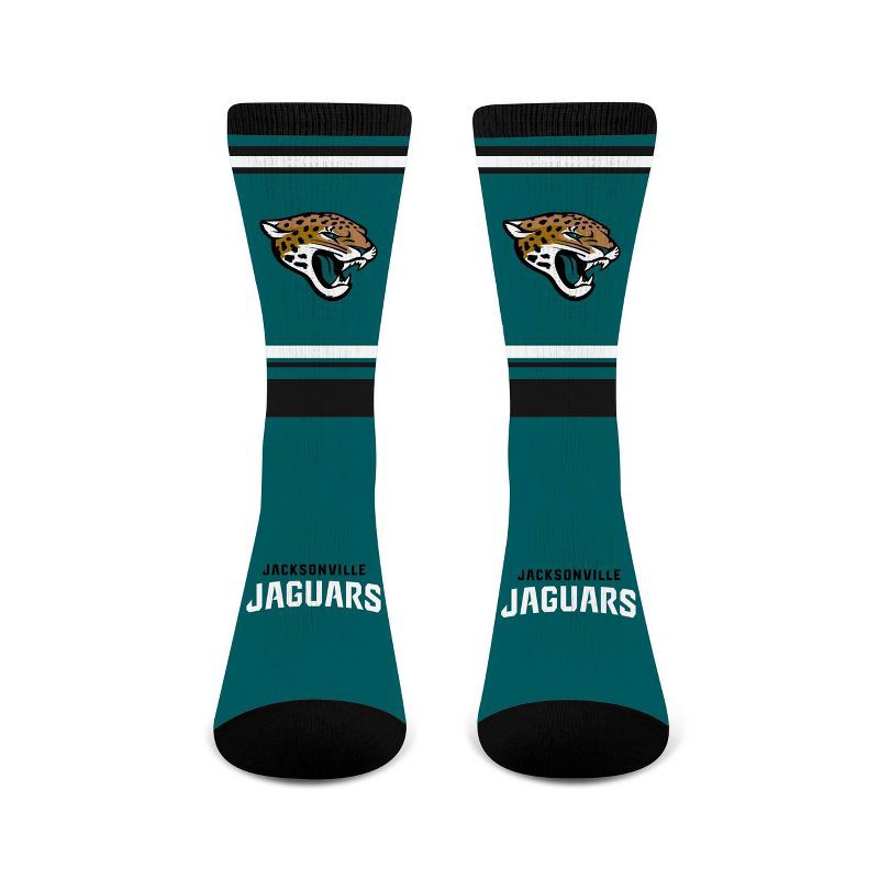 slide 3 of 3, NFL Jacksonville Jaguars Striped Running Crew Socks - L, 1 ct