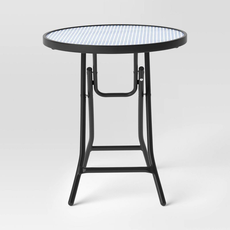 slide 3 of 6, Glass Round Printed Folding Outdoor Portable Side Table Blue/White/Black - Room Essentials™, 1 ct