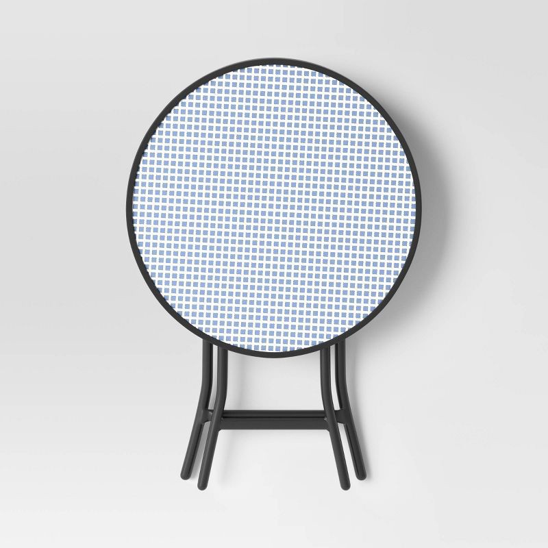 slide 4 of 6, Glass Round Printed Folding Outdoor Portable Side Table Blue/White/Black - Room Essentials™, 1 ct