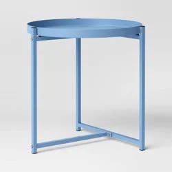 Steel Round Tray Top Outdoor Portable Side Table Blue - Room Essentials™