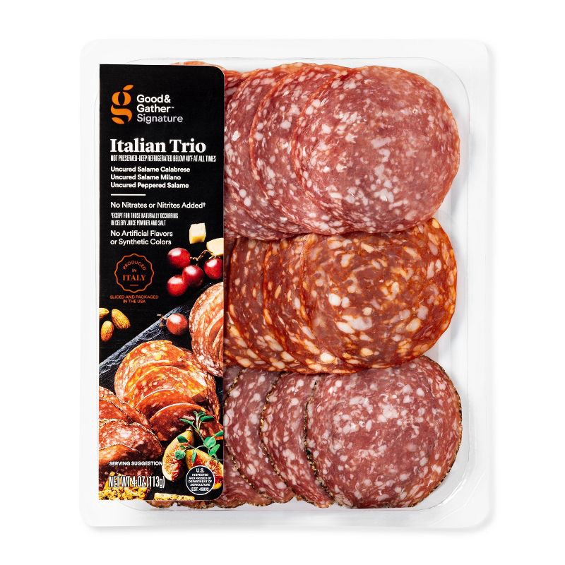 slide 1 of 3, Signature Italian Uncured Salami Trio - 4oz - Good & Gather™, 4 oz