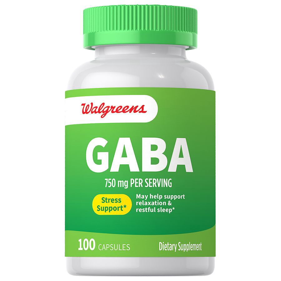 slide 1 of 3, Walgreens GABA Supplement 750 mg Capsules for Stress Support, 100 ct