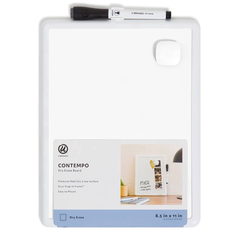 slide 1 of 5, U Brands Contempo Magnetic Dry Erase Board, 8.5"X11", White Modern Frame, Includes Magnet and Marker, 1 ct