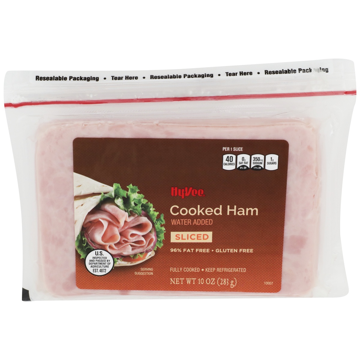 slide 1 of 1, Hy-vee Sliced Cooked Ham, 10 oz