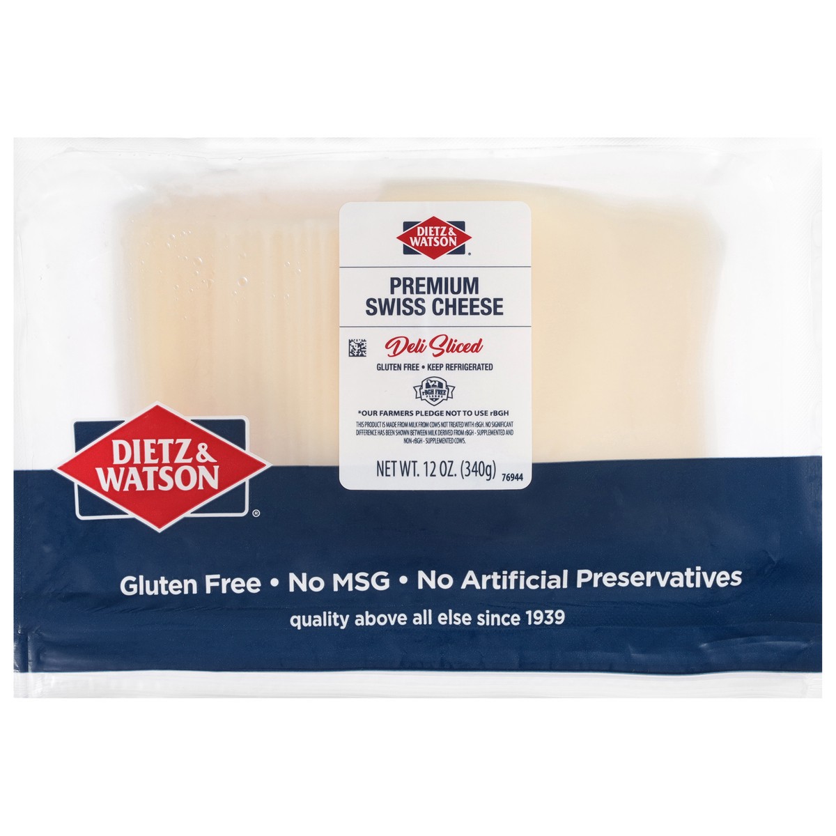slide 1 of 13, Dietz & Watson Deli Sliced Premium Swiss Cheese 12 oz, 12 oz