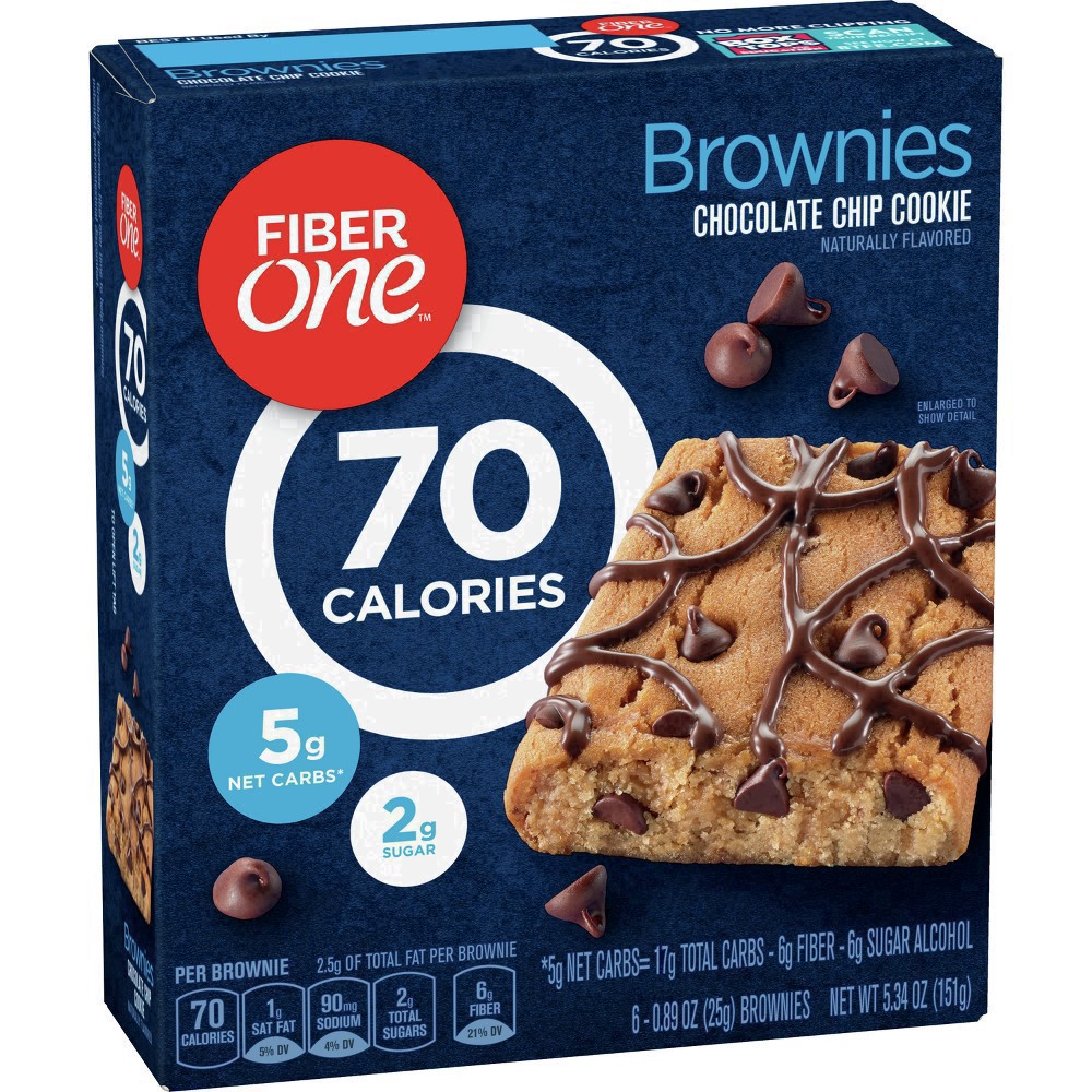 slide 66 of 89, Fiber One 70 Calorie Brownies, Chocolate Chip Cookie, Snack Bars, 6 ct, 6 ct