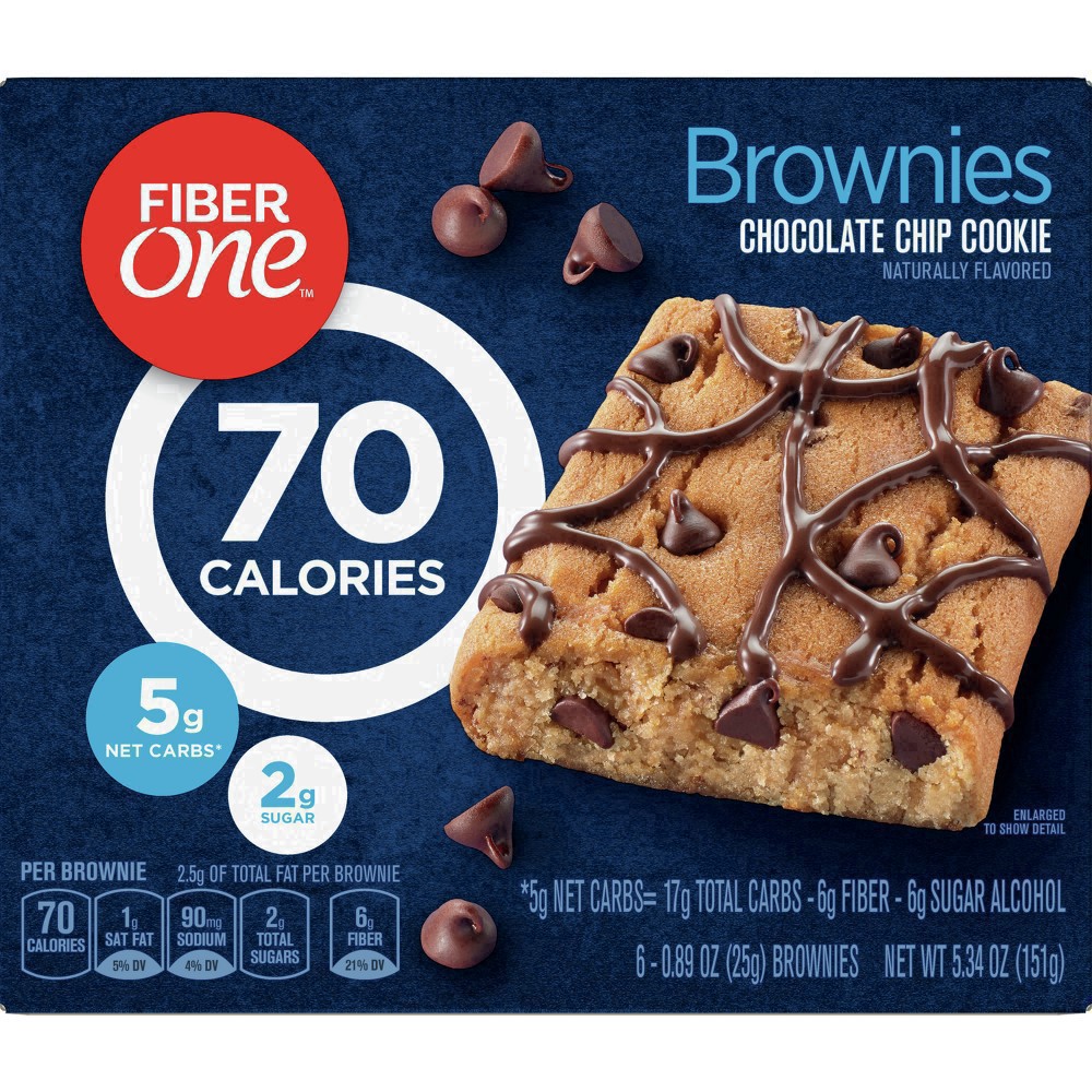 slide 69 of 89, Fiber One 70 Calorie Brownies, Chocolate Chip Cookie, Snack Bars, 6 ct, 6 ct