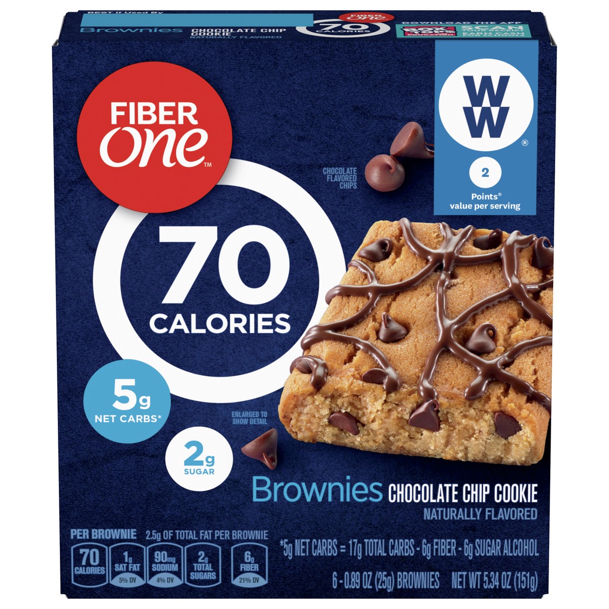 slide 1 of 89, Fiber One 70 Calorie Brownies, Chocolate Chip Cookie, Snack Bars, 6 ct, 6 ct